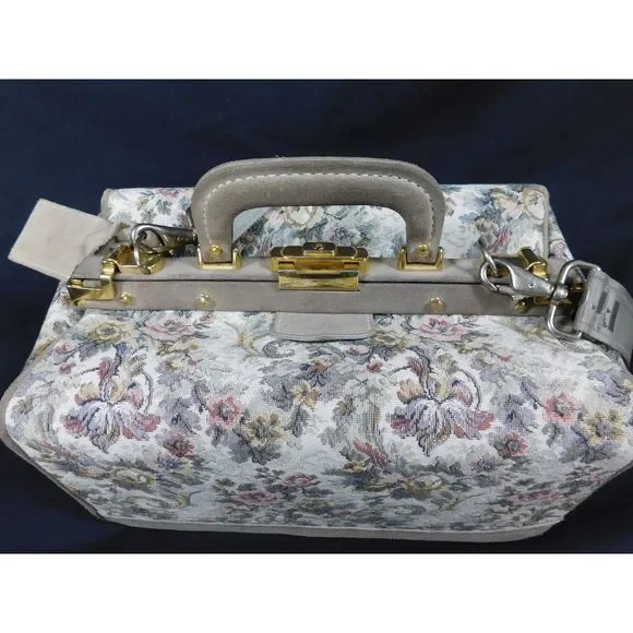 French Luggage Co. Tapestry Suede Rose Train Case Cosmetic Carry-On Doctor Bag